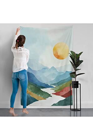 Dağların Arasındaki Güneş Manzarası Duvar Örtüsü-7591