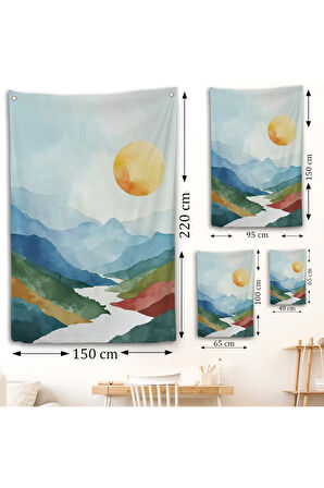 Dağların Arasındaki Güneş Manzarası Duvar Örtüsü-7591