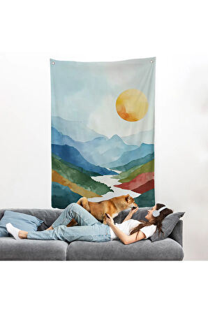 Dağların Arasındaki Güneş Manzarası Duvar Örtüsü-7591