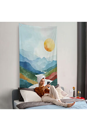 Dağların Arasındaki Güneş Manzarası Duvar Örtüsü-7591