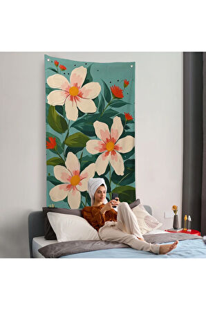 Beyaz Çiçekler Duvar Örtüsü-7592