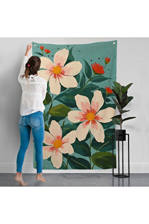 Beyaz Çiçekler Duvar Örtüsü-7592