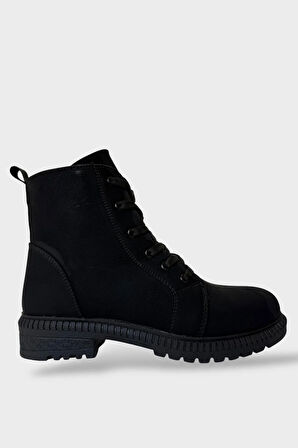 Kadın Termo Taban Fermuarlı Bağcıklı Bot SİYAH - FÜME