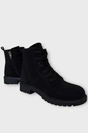 Kadın Termo Taban Fermuarlı Bağcıklı Bot SİYAH - FÜME