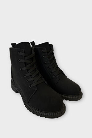 Kadın Termo Taban Fermuarlı Bağcıklı Bot SİYAH - FÜME