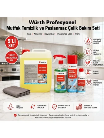 würth profesyonel mutfak temizlik ve paslanmaz çelik bakım seti