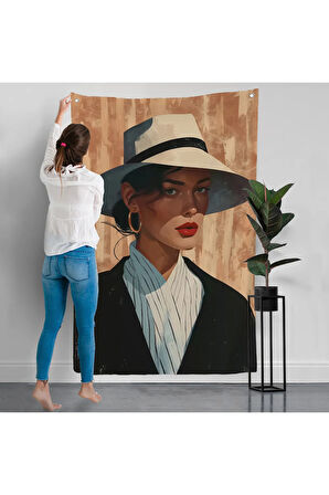 Keskin Bakışlı Güzel Kadın Duvar Örtüsü-7593
