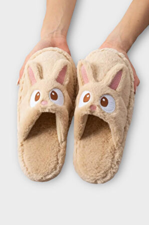 Kadın KışlıkTavşan Figürlü Kaydırmaz Taban Ev Terliği Panduf KAHVERENGİ