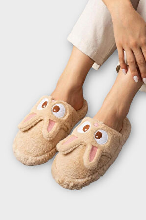 Kadın KışlıkTavşan Figürlü Kaydırmaz Taban Ev Terliği Panduf KAHVERENGİ