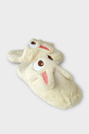 Kadın KışlıkTavşan Figürlü Kaydırmaz Taban Ev Terliği Panduf BEYAZ