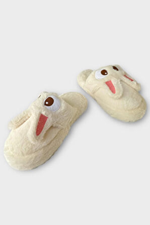 Kadın KışlıkTavşan Figürlü Kaydırmaz Taban Ev Terliği Panduf BEYAZ