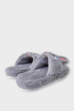 Kadın KışlıkTavşan Figürlü Kaydırmaz Taban Ev Terliği Panduf FÜME