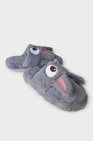 Kadın KışlıkTavşan Figürlü Kaydırmaz Taban Ev Terliği Panduf FÜME