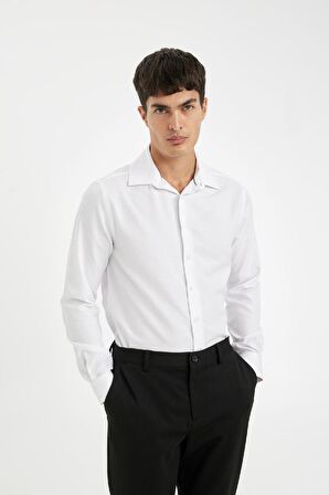 DeFacto Slim Fit Dar Kesim Oxford Basic Düz Pamuk Karışımlı Uzun Kollu Gömlek R4340AZ24AUWT34