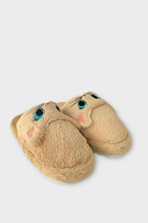 Kadın Kışlık Kedi Figürlü Kaydırmaz Taban Ev Terliği Panduf KAHVERENGİ