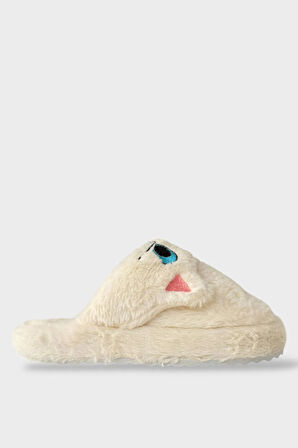 Kadın Kışlık Kedi Figürlü Kaydırmaz Taban Ev Terliği Panduf BEYAZ