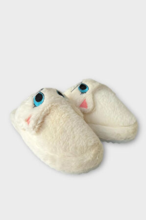 Kadın Kışlık Kedi Figürlü Kaydırmaz Taban Ev Terliği Panduf BEYAZ