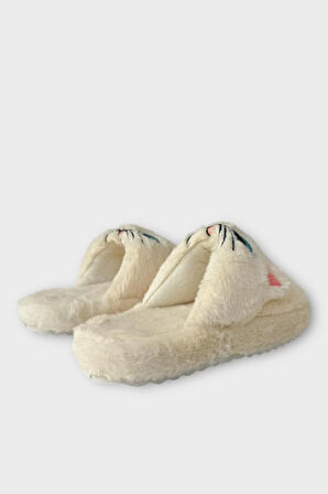 Kadın Kışlık Kedi Figürlü Kaydırmaz Taban Ev Terliği Panduf BEYAZ