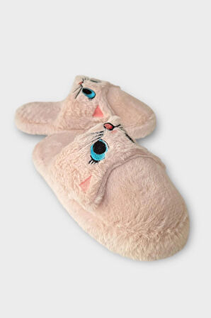 Kadın Kışlık Kedi Figürlü Kaydırmaz Taban Ev Terliği Panduf PUDRA