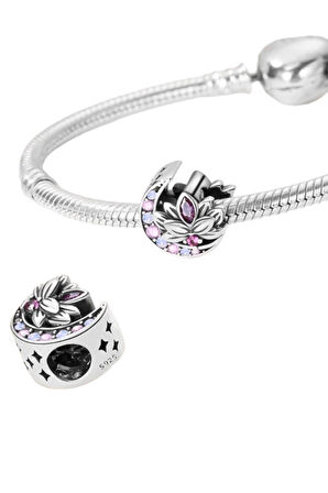 Mor Taşlı Hilal ve Lotus Charm | 925 Ayar Gümüş