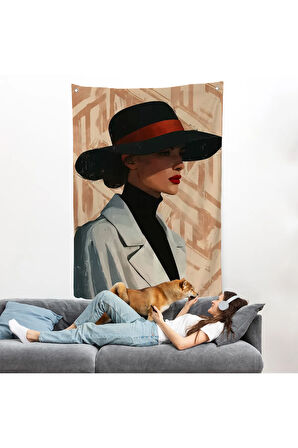 Güzel Retro Kadın Duvar Örtüsü-7595