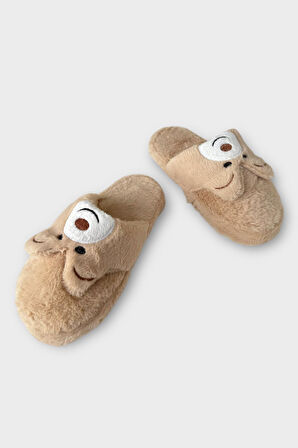 Kadın Kışlık Sevimli Panda Figürlü Kaydırmaz Taban Ev Terliği Panduf KAHVERENGİ