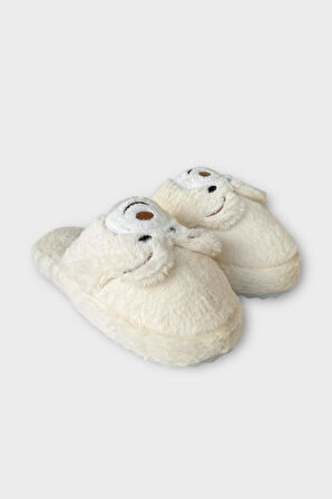 Kadın Kışlık Sevimli Panda Figürlü Kaydırmaz Taban Ev Terliği Panduf BEYAZ