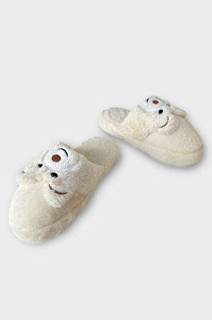 Kadın Kışlık Sevimli Panda Figürlü Kaydırmaz Taban Ev Terliği Panduf BEYAZ