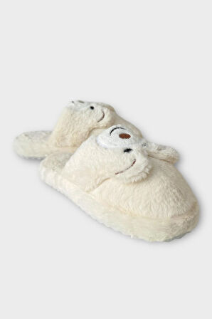 Kadın Kışlık Sevimli Panda Figürlü Kaydırmaz Taban Ev Terliği Panduf BEYAZ