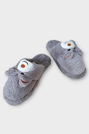 Kadın Kışlık Sevimli Panda Figürlü Kaydırmaz Taban Ev Terliği Panduf FÜME