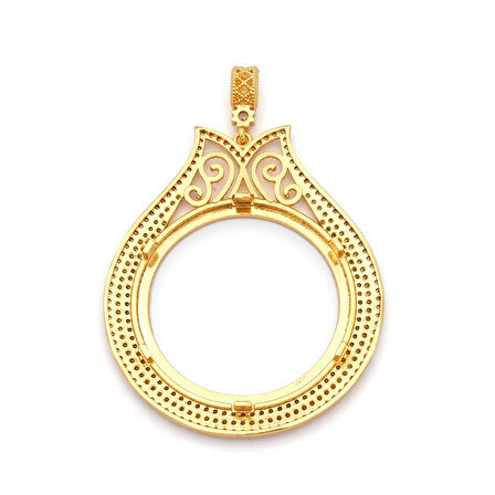 Altın Kaplama İmitasyon Lale Model Zirkon Taşlı Gramse Çerçeve Kolye Ucu TGR-735