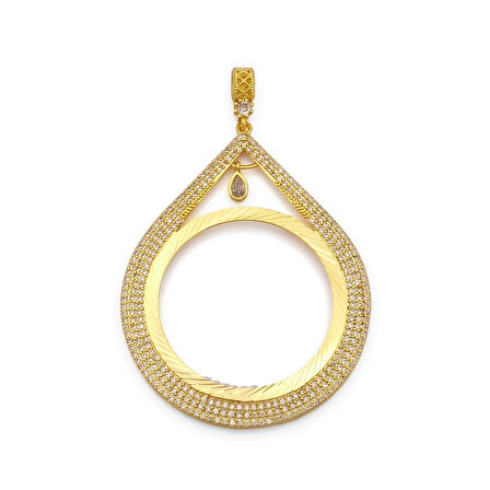 Altın Kaplama İmitasyon Damla Model Zirkon Taşlı Gramse Çerçeve Kolye Ucu TGR-736