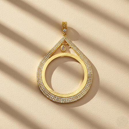 Altın Kaplama İmitasyon Damla Model Zirkon Taşlı Gramse Çerçeve Kolye Ucu TGR-736