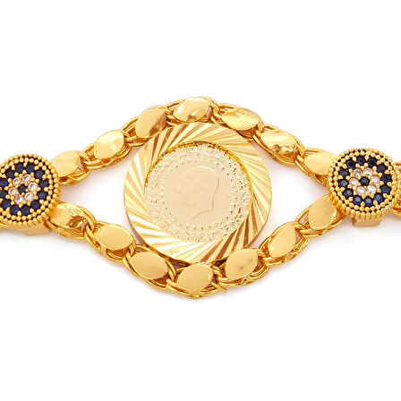 Altın Kaplama İmitasyon Nazar Boncuklu Çeyrek Altınlı Bileklik BLK-1223