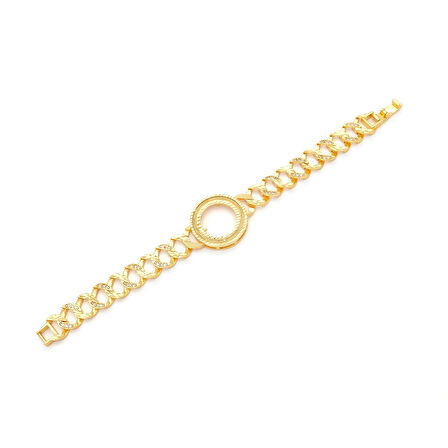 Altın Kaplama İmitasyon Zirkon Taşlı Desenli Çeyrek Çerçeve Bileklik BLK-1174