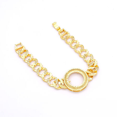 Altın Kaplama İmitasyon Zirkon Taşlı Desenli Çeyrek Çerçeve Bileklik BLK-1174