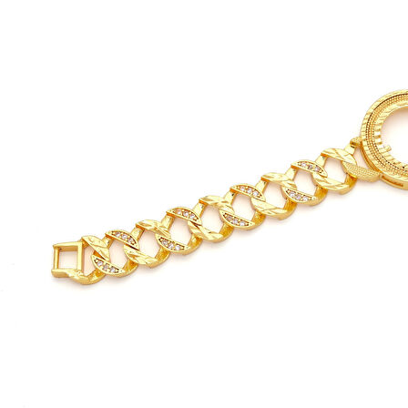 Altın Kaplama İmitasyon Zirkon Taşlı Desenli Çeyrek Çerçeve Bileklik BLK-1174