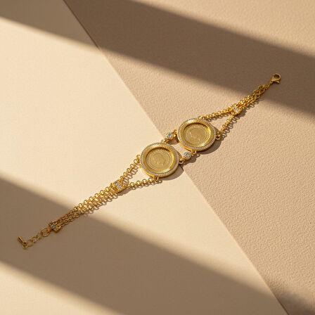 Altın Kaplama İmitasyon Zirkon Taşlı İki Çeyrek Altınlı Bileklik BLK-1187