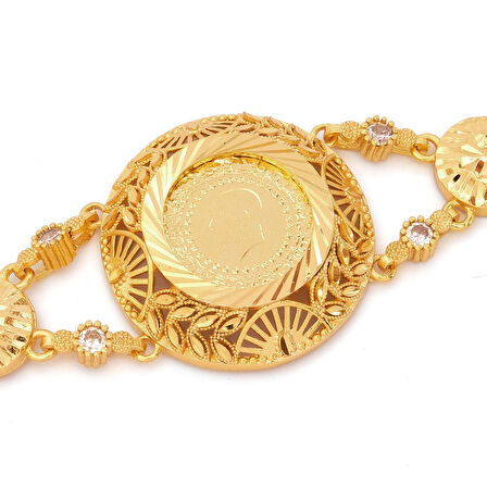 Altın Kaplama İmitasyon Çiçek Desenli Çeyrekli Bileklik BLK-1194