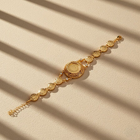 Altın Kaplama İmitasyon Çiçek Desenli Çeyrekli Bileklik BLK-1194