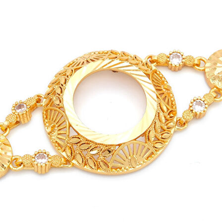 Altın Kaplama İmitasyon Çiçek Desenli Çeyrekli Çerçeve Bileklik BLK-1195