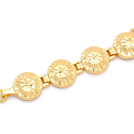 Altın Kaplama İmitasyon Çiçek Desenli Çeyrekli Çerçeve Bileklik BLK-1195