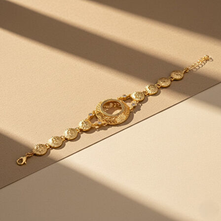 Altın Kaplama İmitasyon Çiçek Desenli Çeyrekli Çerçeve Bileklik BLK-1195