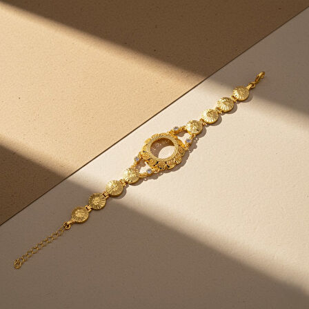 Altın Kaplama İmitasyon Çiçek Desenli Çeyrek Çerçeveli Çerçeve Bileklik BLK-1200