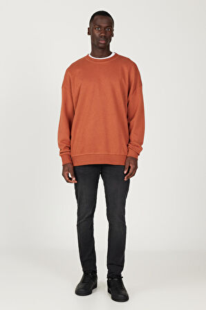 Oversize Bol Kesim 3 İplik Bisiklet Yaka Pamuklu Sweatshirt