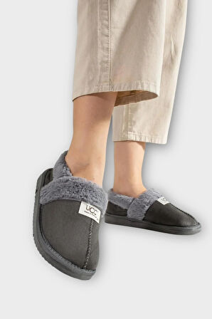 Ultra Hafif İçi Tüylü  Ev Ayakkabısı Kadın Panduf FÜME