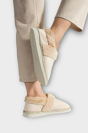 Ultra Hafif İçi Tüylü  Ev Ayakkabısı Kadın Panduf KREM