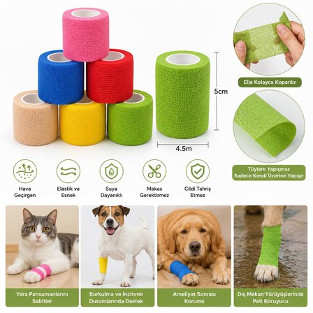 BakGelAl Kedi ve Köpekler İçin Kendinden Yapışkanlı Elastik Sargı Bezi 5 cm x 4.5 m – Veteriner Pati