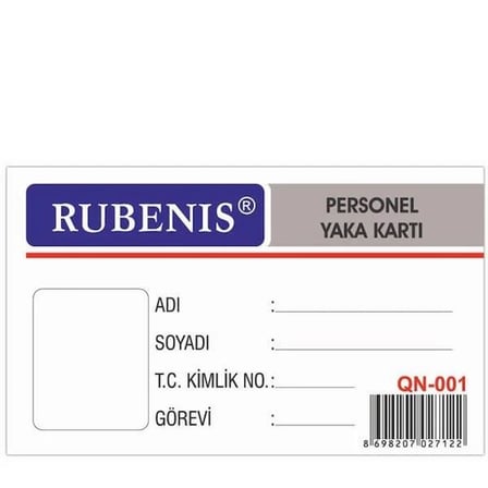 Rubenis Personel Yaka Kartı Şeffaf İğneli Qn-001 (50 Li Paket)
