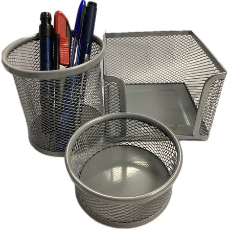 Bafix Masa Seti Ataşlık-Kağıtlık-Kalemlik 3 Lü Metal Perforeli Set Gri Bfx-Mms9801G
